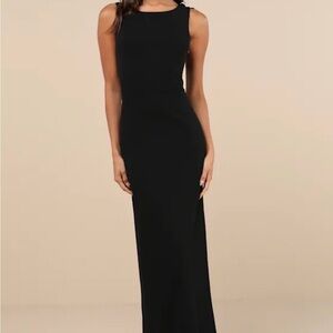 Lulus Perfected Poise Black Bow Cutout Column Maxi Dress